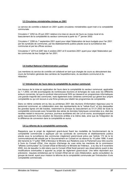 Rapport d'activité 2001 - Département de l'Aménagement du territoire