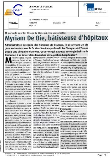 Myriam De Bie bâtisseuse d^hôpitaux - Europa Ziekenhuizen