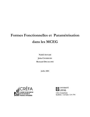 Formes Fonctionnelles et Paramétrisation dans les MEGC