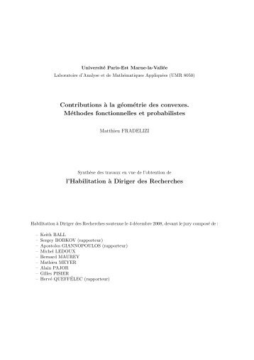 a la géométrie des convexes. Méthodes fonctionnelles