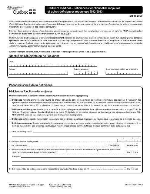 Certificat Medical Deficiences Fonctionnelles Majeures