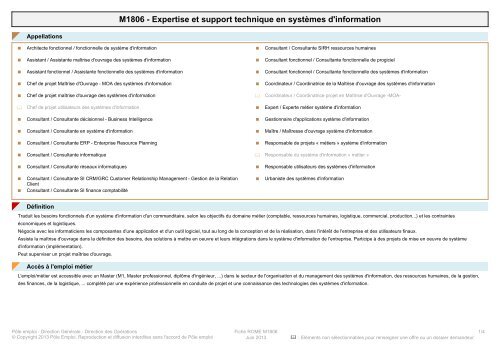 Fiche Rome - M1806 - Expertise et support technique ... - Pôle Emploi