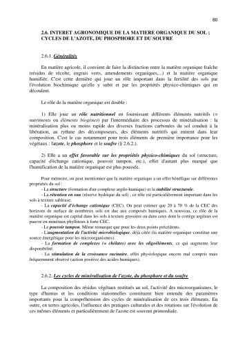 2.6. INTERET AGRONOMIQUE DE LA MATIERE ORGANIQUE DU ...