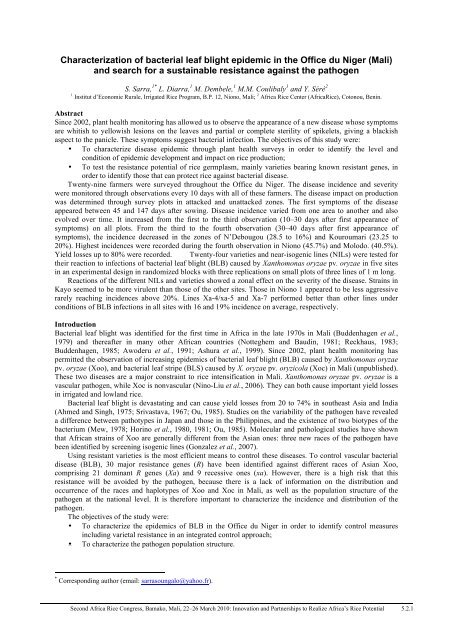 Characterization of bacterial leaf blight epidemic ... - Africa Rice Center