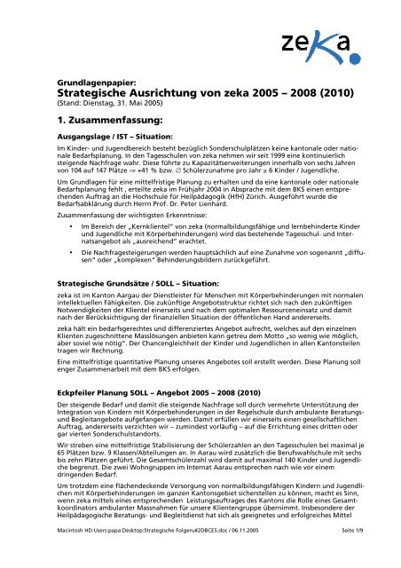 Strategische Ausrichtung von zeka 2005 – 2008 (2010)