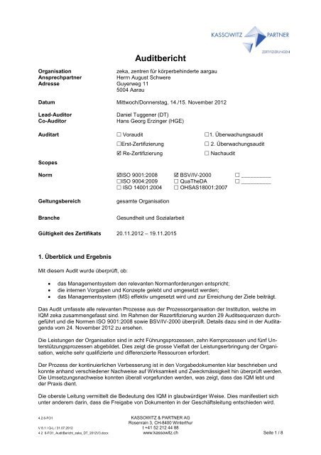 Bericht Audit Rezertifizierung gesamte Organisation vom November ...