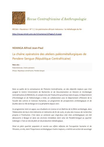 Revue Centrafricaine d'Anthropologie - Revue Centre-Africaine d ...