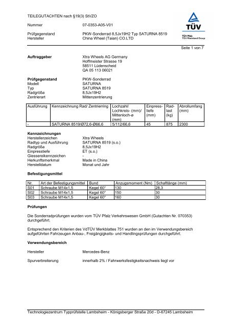 TEILEGUTACHTEN nach §19(3) StVZO Nummer 07 ... - Excentric