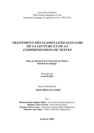 traitement des classes lexicales lors de la lecture et de la ...