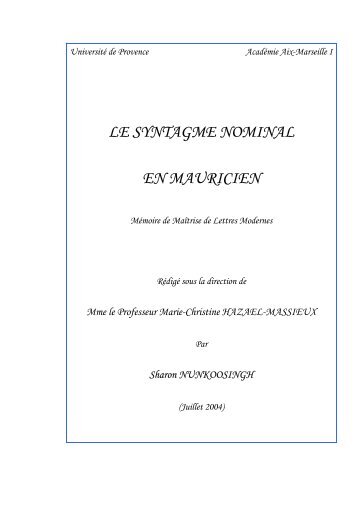 Le syntagme nominal en mauricien - Groupe européen de ...