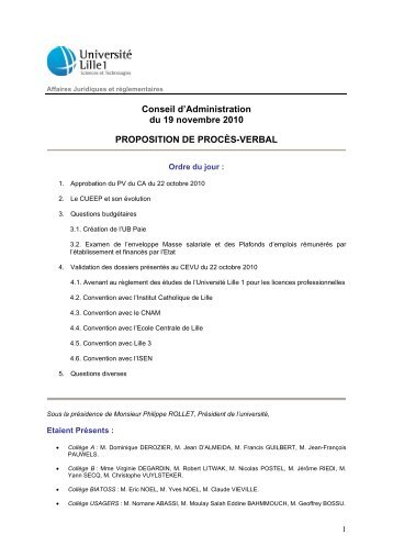 Conseil d'Administration du 19 novembre 2010 PROPOSITION DE ...