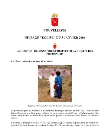 nouvelliste nf, page "eglise" du 3 janvier 2004 - Diocèse de Sion