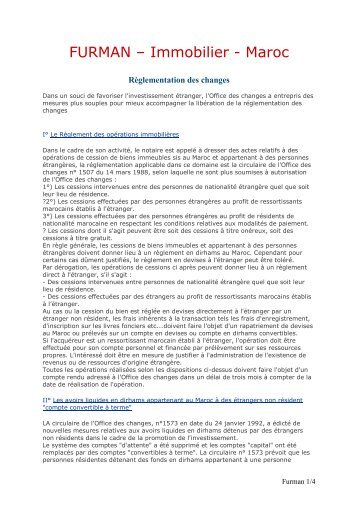 Règlementation des changes - FURMAN - Portail de l'immobilier ...