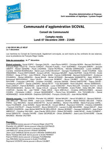 compte-rendu du conseil de communauté du 7 décembre ... - Sicoval