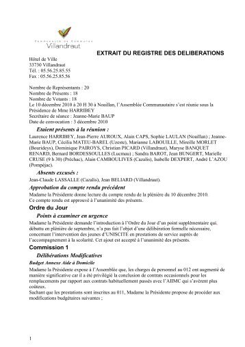 EXTRAIT DU REGISTRE DES DELIBERATIONS Etaient présents à ...