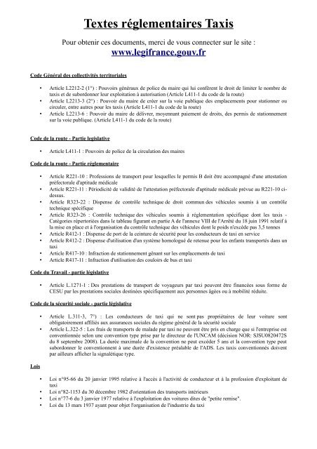 Textes réglementaires Taxis - Services de l'Etat de l'Essonne
