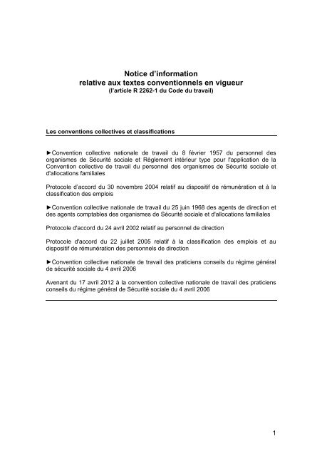 Notice d'information relative aux textes conventionnels en ... - Ucanss