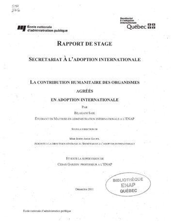 Québec ua RAPPORT DE STAGE - ENAP