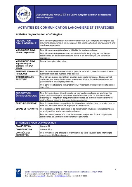 Les Descripteurs Niveau C1 Delf Dalf