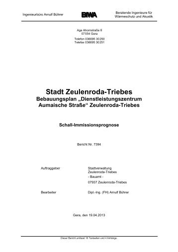 Schall-Immissionsprognose - Zeulenroda-Triebes