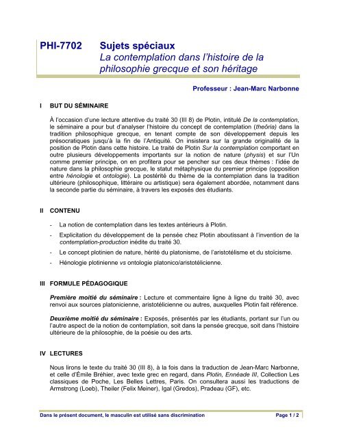 Plan De Cours Faculté De Philosophie