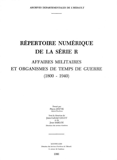 RÉPERTOIRE NUMÉRIQUE DE LA SÉRIE R - Archives