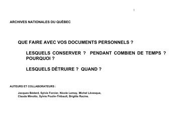 que faire avec vos documents personnels - Bibliothèque et Archives ...