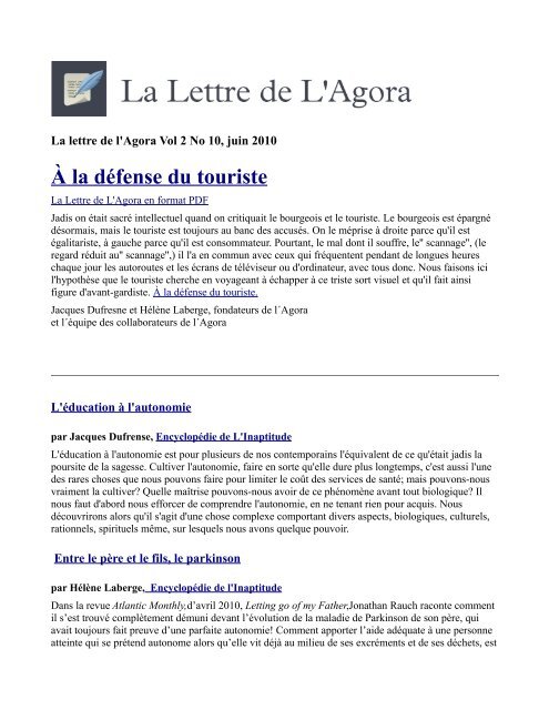 La Lettre de L'Agora en format PDF