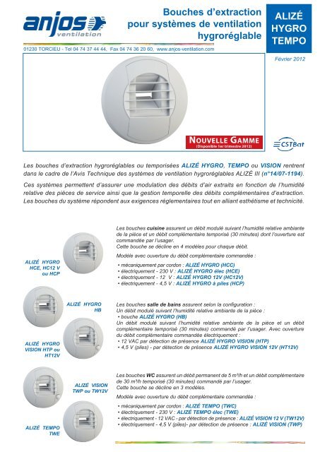 Bouche hygroréglable a piles ventilation anjos