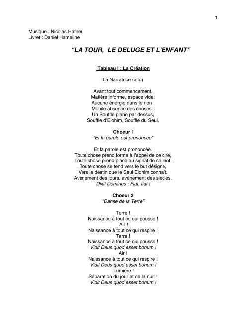 Livret La Tour, le Déluge et l'Enfant PDF - Nicolas Hafner