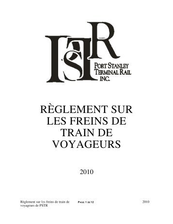 règlement sur les freins de train de voyageurs - Transports Canada