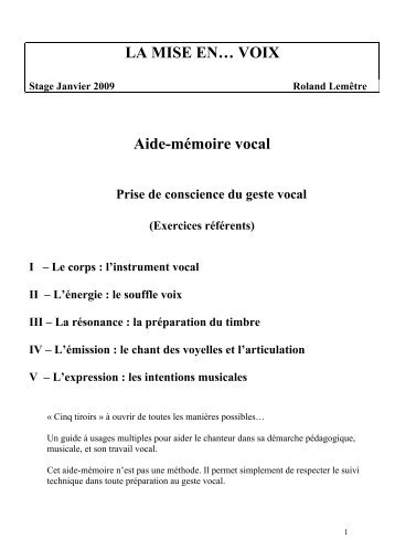 LA MISE EN… VOIX Aide-mémoire vocal - Choeur d'Artichaut