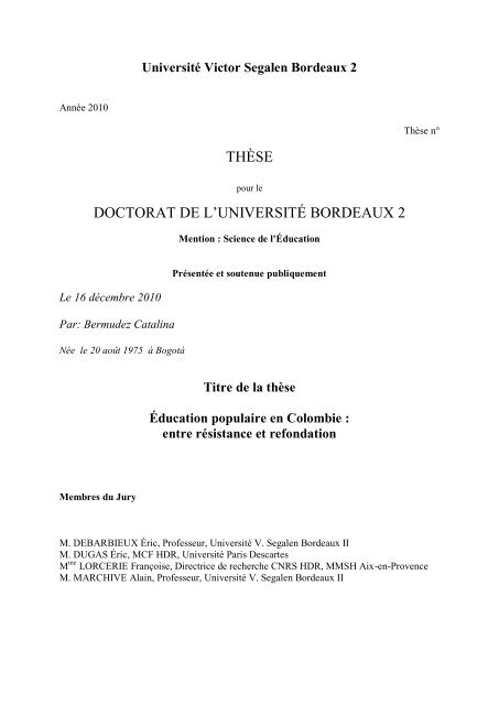 Université Victor Segalen Bordeaux 2 - Thèses
