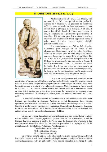 III - ARISTOTE (384-322 av - IES Miguel de Molinos