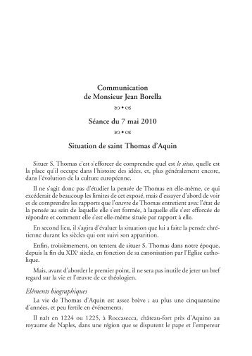 Communication de Monsieur Jean Borella Séance du 7 mai 2010 ...