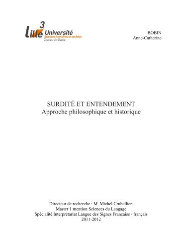 SURDITÉ ET ENTENDEMENT Approche philosophique et historique