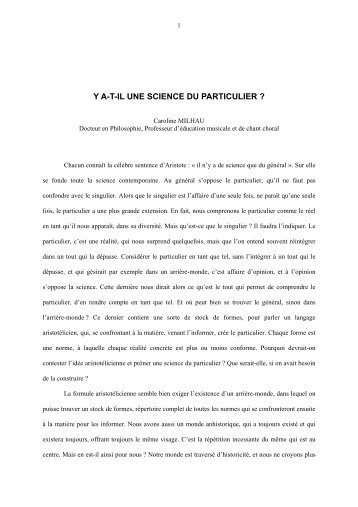 Y A-T-IL UNE SCIENCE DU PARTICULIER ? - Studyrama