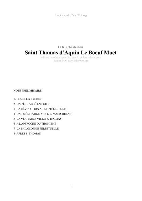 Gk Chesterton Saint Thomas D Aquin Le Boeuf Muet Cathoweb