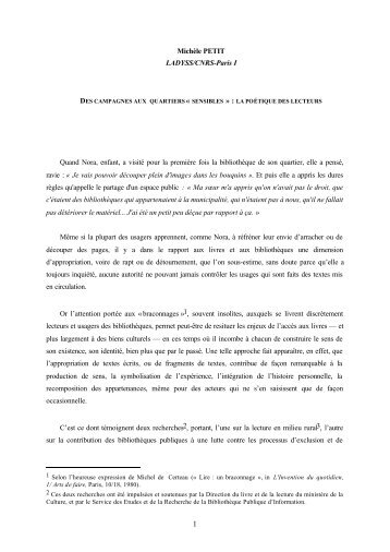 Michèle PETIT LADYSS/CNRS-Paris I Quand Nora, enfant, a ... - Arald