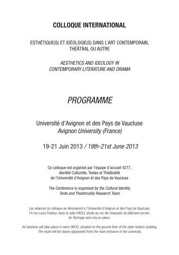 Programme et abstracts - Les blogs de l'Université d'Avignon ...