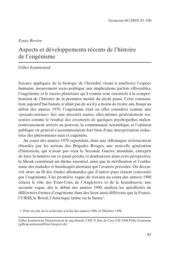 Aspects et développements récents de l'histoire de l ... - Gesnerus