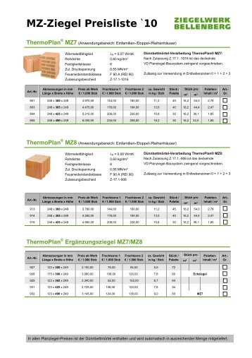 MZ-Ziegel Preisliste `10