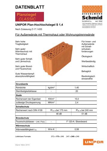 UNIPOR Plan-Hochlochziegel S 1,4