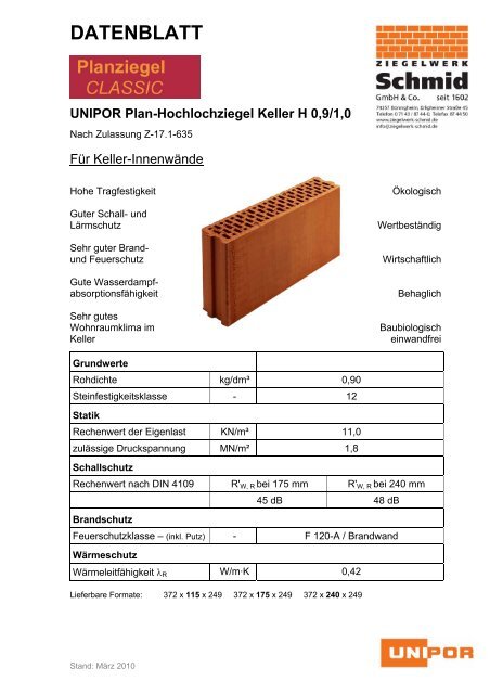 UNIPOR Plan-Hochlochziegel Keller H 0,9/1