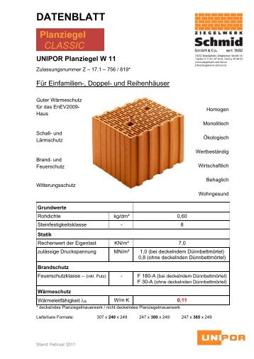 UNIPOR Planziegel W 11