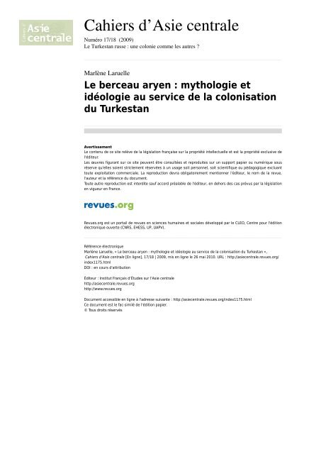 Le berceau aryen€: mythologie et idéologie au service ... - janissaire