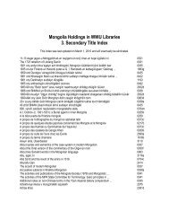 Mongolia Holdings in WWU Libraries 3. Secondary Title Index