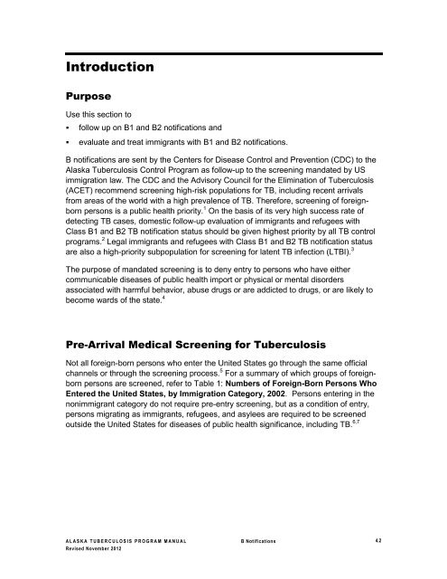Alaska Tuberculosis Program Manual - Epidemiology - State of Alaska