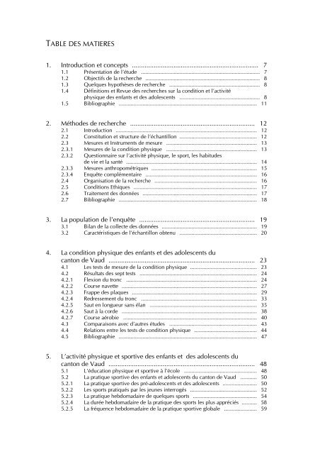 Condition physique et pratiques sportives des jeunes dans - IUMSP