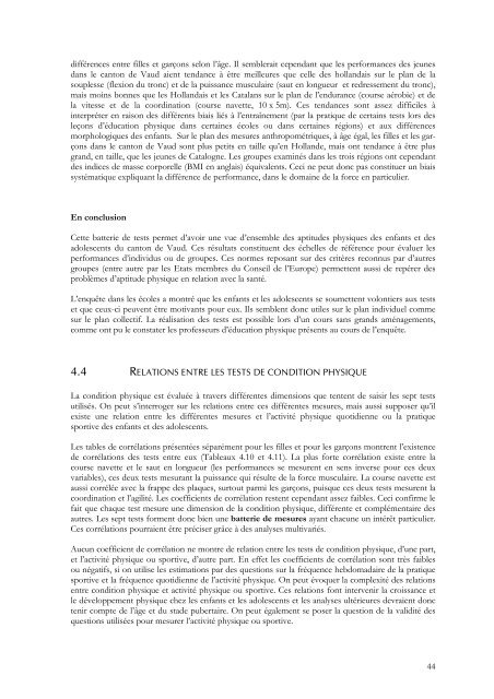 Condition physique et pratiques sportives des jeunes dans - IUMSP